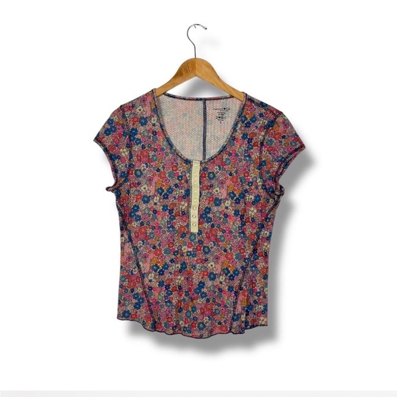 Natural Life Reagan Top Size Large Thermal Henley Snap Floral Garden Boho Hippie - Picture 2 of 6